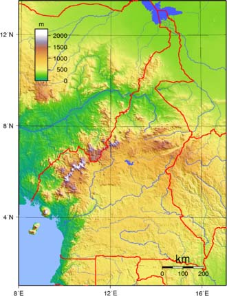 Kamerunkarte (topographisch)